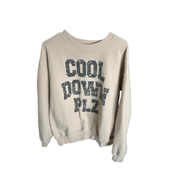 Aerie Oversized Cool Down Plz Crewneck Sweatshirt in Beige/Black Size S - Picture 3 of 7